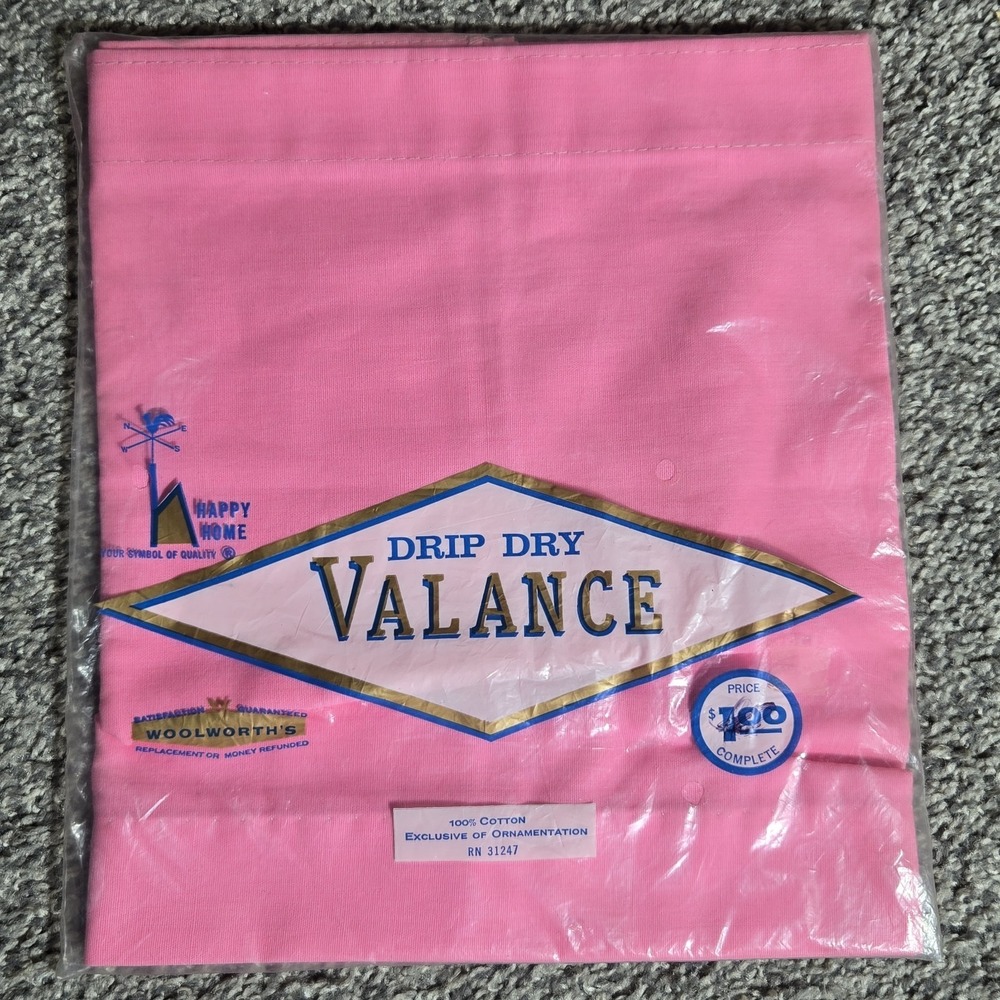 RARE VINTAGE NEW Woolworth's Drip Dry Valance 70" x 11" Bright Pink 100% Cotton